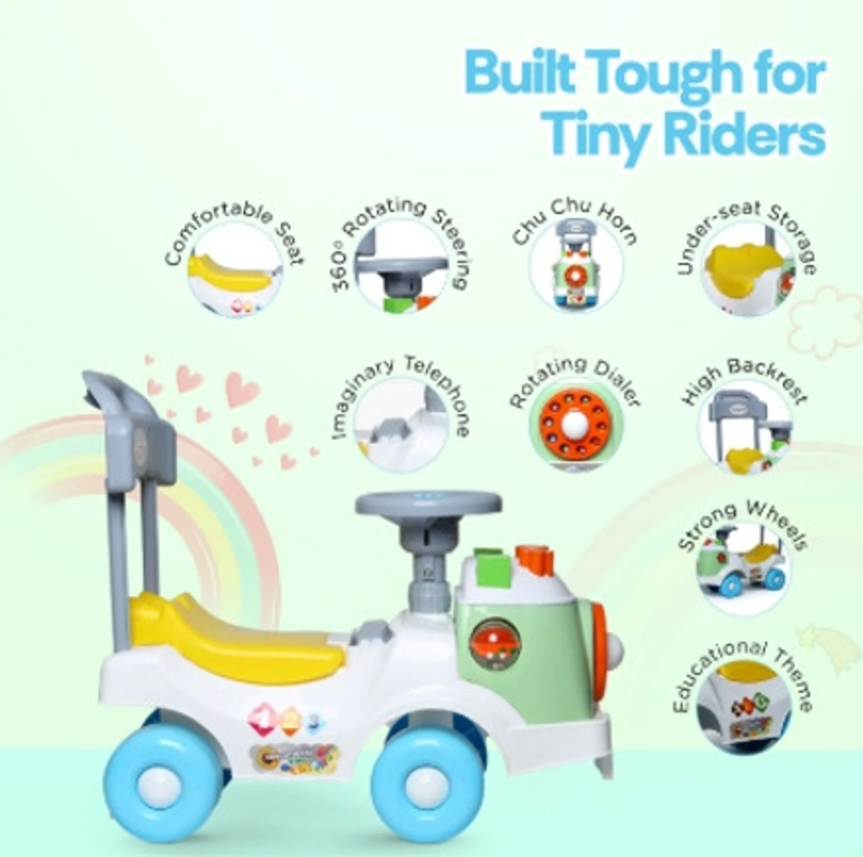kidznation Educational Rider|Ride-On Baby Car |Toy Car|Push Car|Swing Car 94760F Tricycle (White) - Image 3