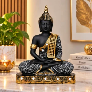 Nivyansh Mart Meditating Buddha Statue Decorative Showpiece  -  23 cm (Resin, Grey)