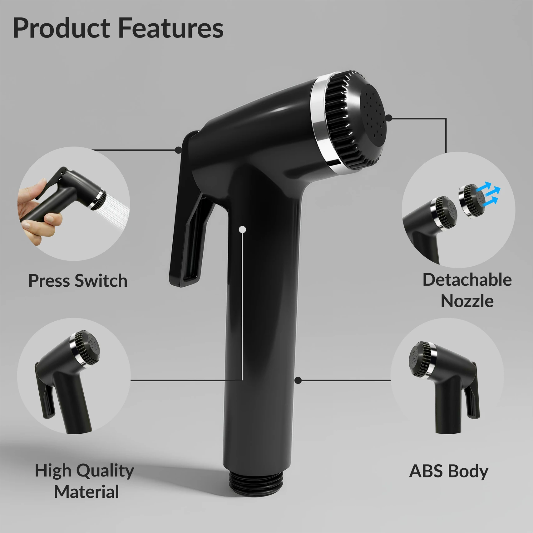 Plantex Health Faucet Set/ABS Health Faucet with 1 Meter Shower Hose Pipe and Wall Hook Health Faucet (Wall Mount Installation Type) - Image 7