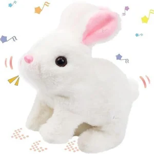 AJDK MART Hopping Walking Bunny Toy with Sounds, Jumping Rabbit Wiggling Ears, Moving SofT - 18 cm (White)