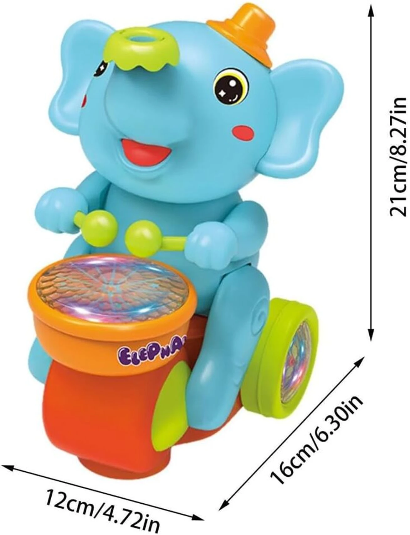 URBANTOTS Musical Elephant Toy for Kids | Light-Up Drum, Music & Moving Ball (Blue) - Image 2