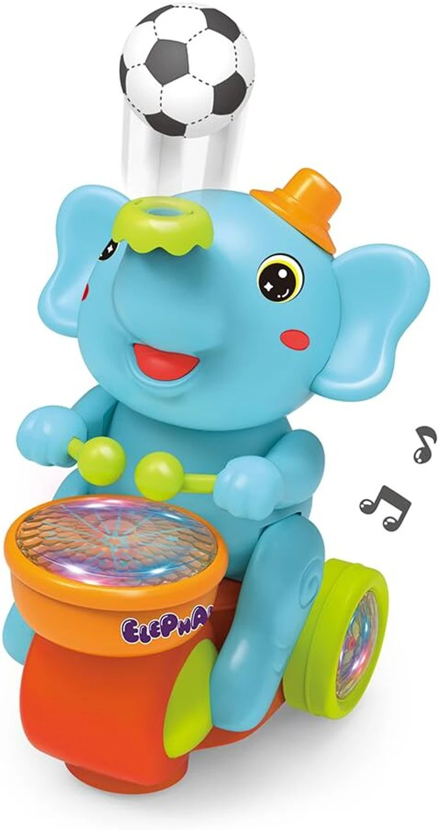 URBANTOTS Musical Elephant Toy for Kids | Light-Up Drum, Music & Moving Ball (Blue)