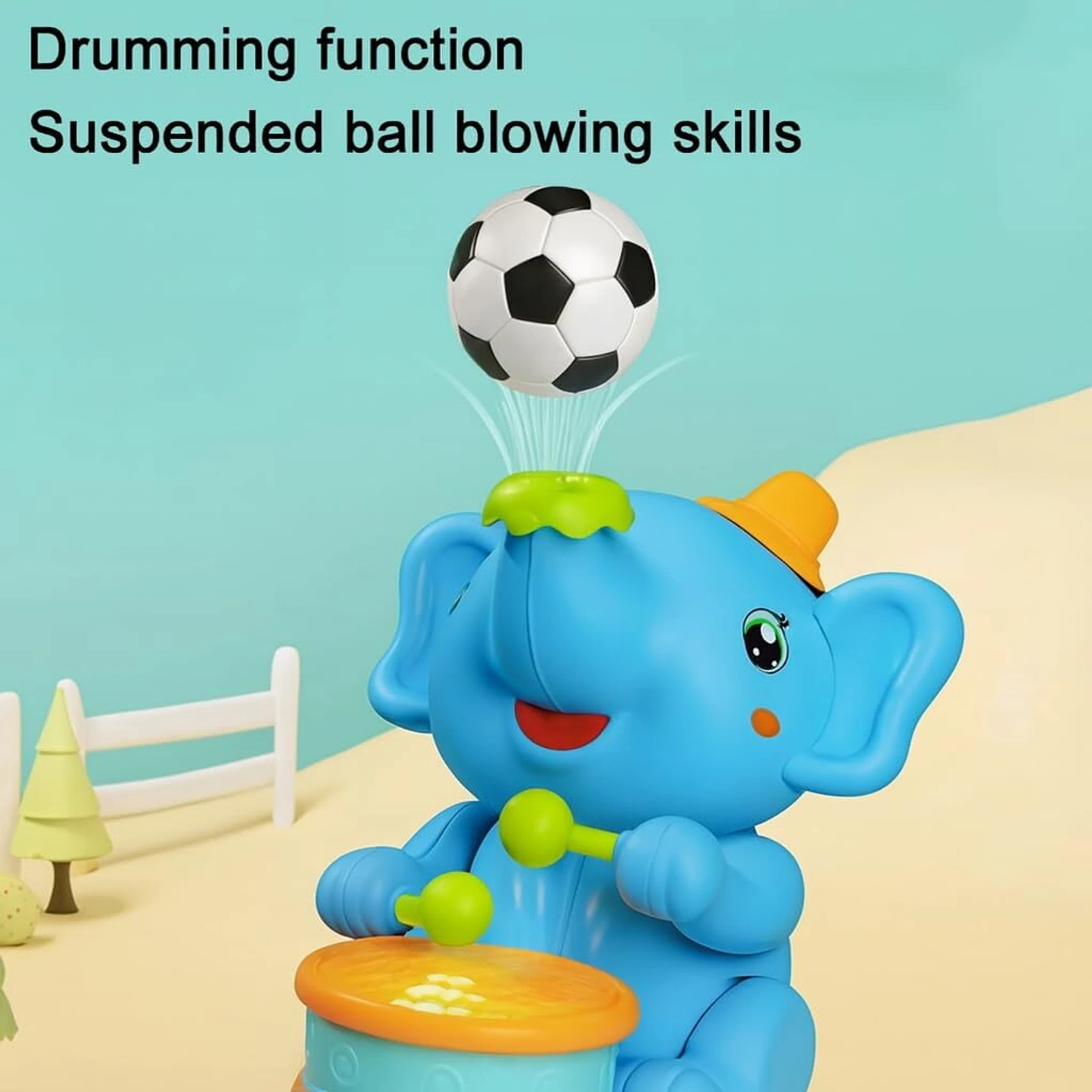 URBANTOTS Musical Elephant Toy for Kids | Light-Up Drum, Music & Moving Ball (Blue) - Image 3