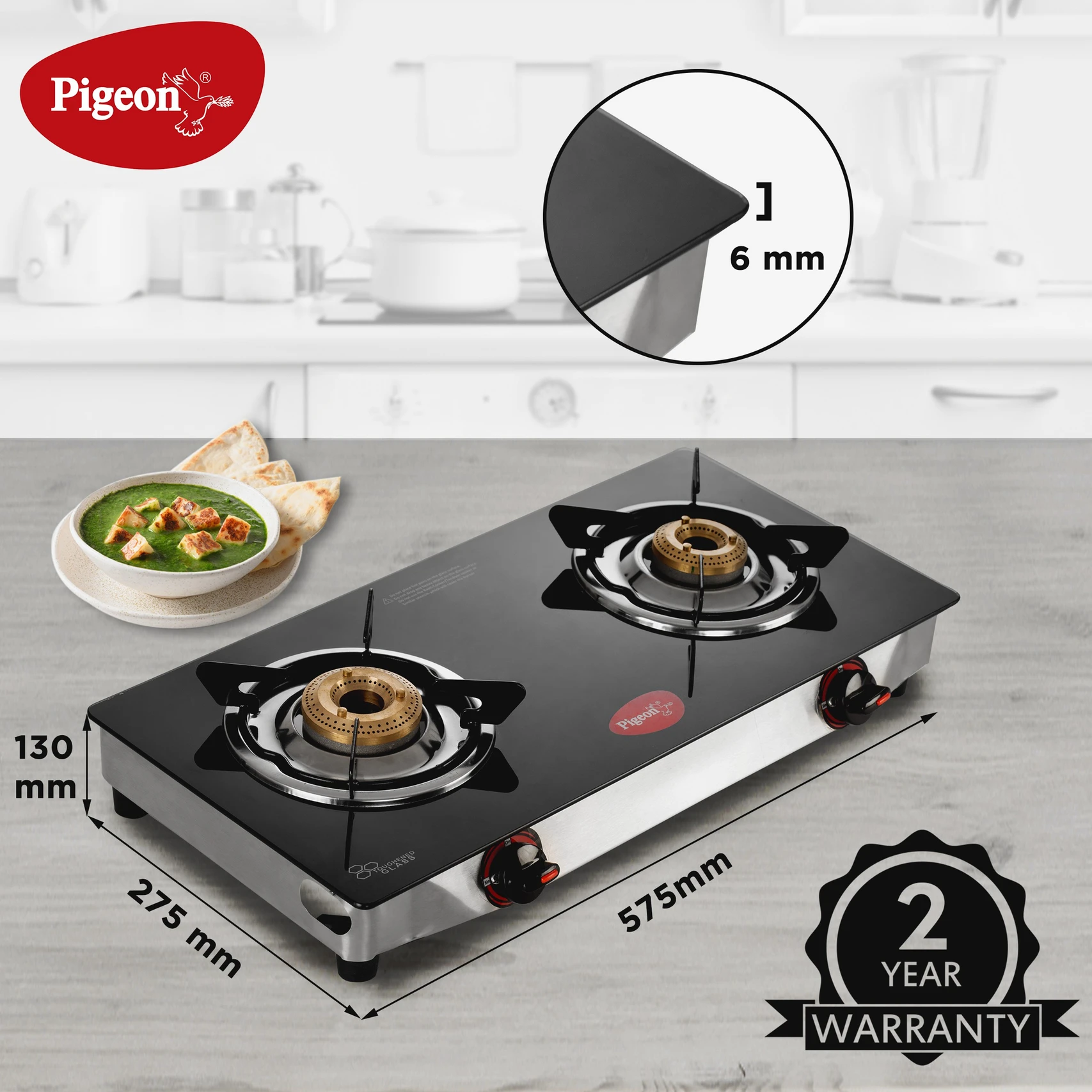 Pigeon Popular Cooktop Glass Manual Gas Stove (2 Burners) - Image 3