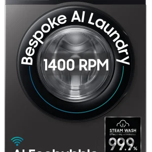 Samsung 12 kg 5 Star, AI Ecobubble, Super Speed, Wi-Fi, Hygiene Steam, Digital Inverter Motor Fully Automatic Front Load with In-built Heater Black, Grey (WW12DG5B24AXTL)