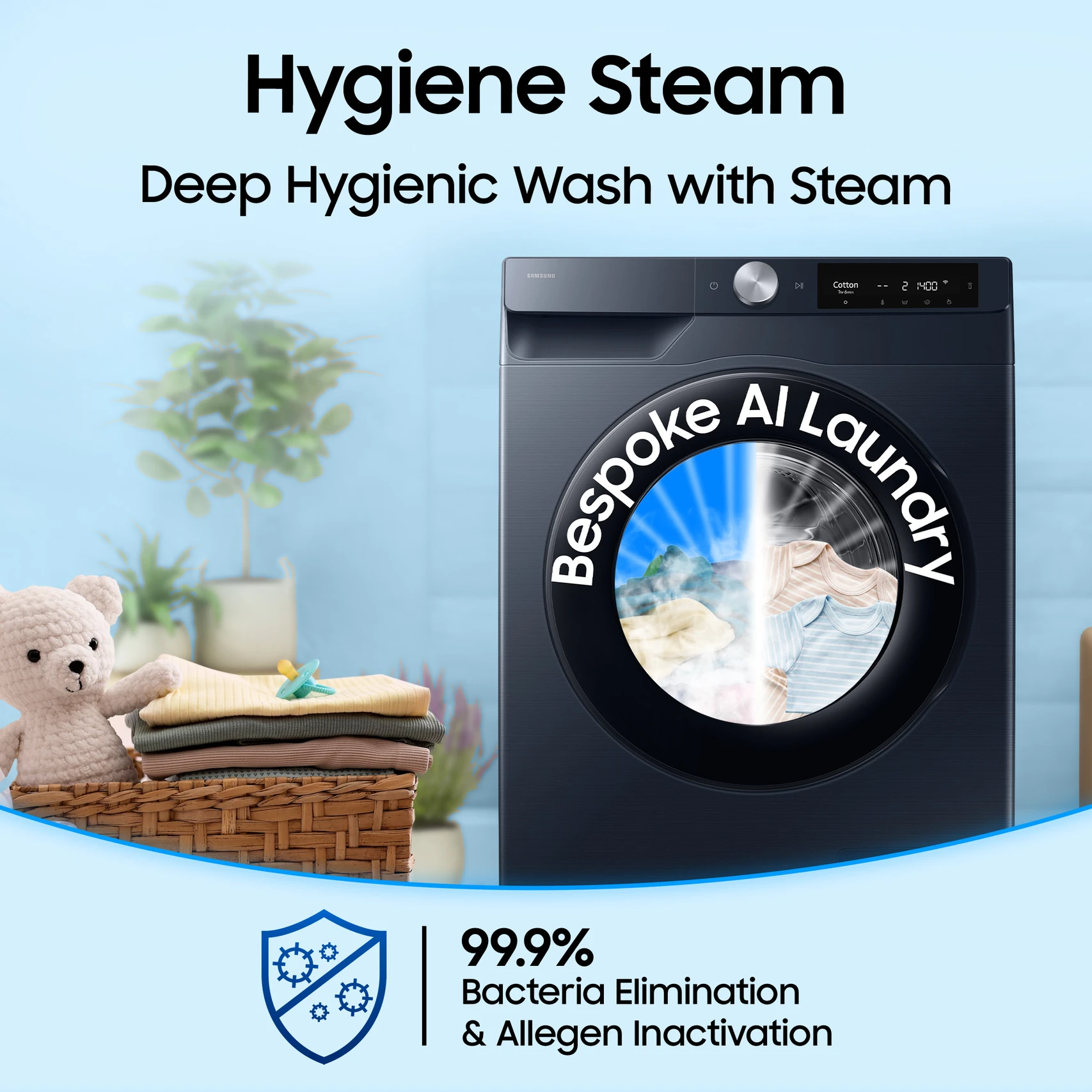 Samsung 12 kg 5 Star, AI Ecobubble, Super Speed, Wi-Fi, Hygiene Steam, Digital Inverter Motor Fully Automatic Front Load with In-built Heater Black, Grey (WW12DG5B24AXTL) - Image 3